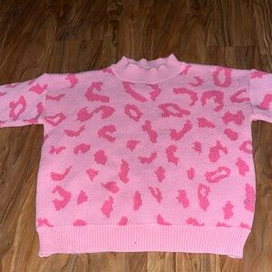 SHEIN Pink Animal Print Turtleneck Sweater